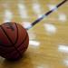 A basketball on the court before the game between Pioneer and Saline High Schools on Friday, Feb. 1. Daniel Brenner I AnnArbor.com